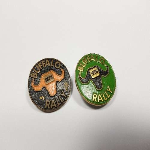 Pair of Vintage Buffalo Rally Pin Badges as per photo