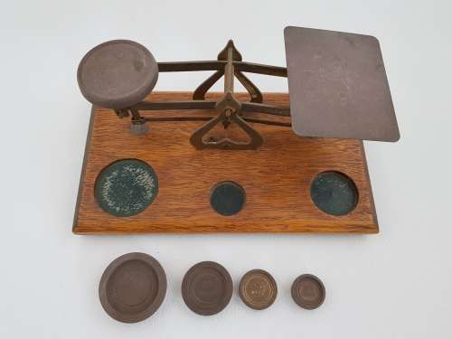 Antique Post Office Letter Scale with Weights as per photo