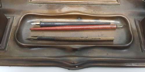 Vintage Bronze Desk Organiser with Inkwells 53 x 25cm as per photo