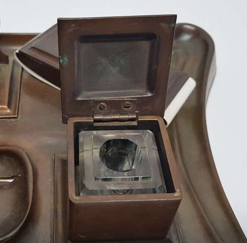 Vintage Bronze Desk Organiser with Inkwells 53 x 25cm as per photo