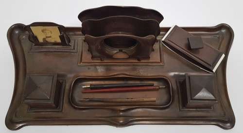 Vintage Bronze Desk Organiser with Inkwells 53 x 25cm as per photo