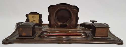 Vintage Bronze Desk Organiser with Inkwells 53 x 25cm as per photo