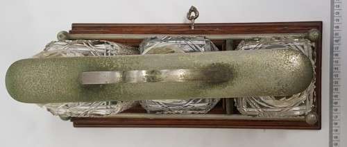 Vintage Oak Tantalus with 3 Cut Glass Decanters, incl key - 2 decanters has some chips as per photo