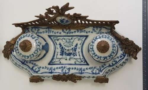 Porcelain and Brass inkwell - as per photo