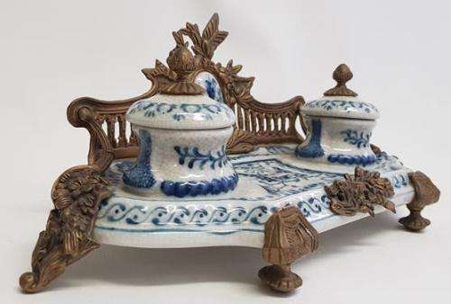 Porcelain and Brass inkwell - as per photo