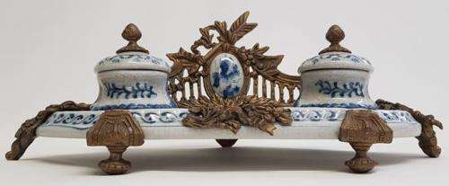 Porcelain and Brass inkwell - as per photo