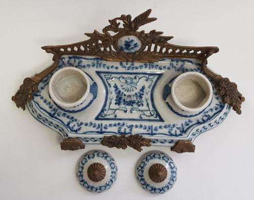 Porcelain and Brass inkwell - as per photo