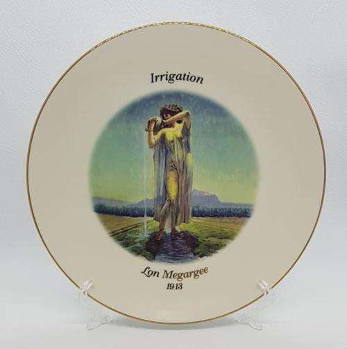 Vintage Lon Megargee 1913 porcelain decorative plate with stand as per photo