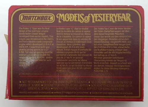 Matchbox Models of Yesteryear Y27 Foden Hovis Steam Lorry in Original Box as per photo