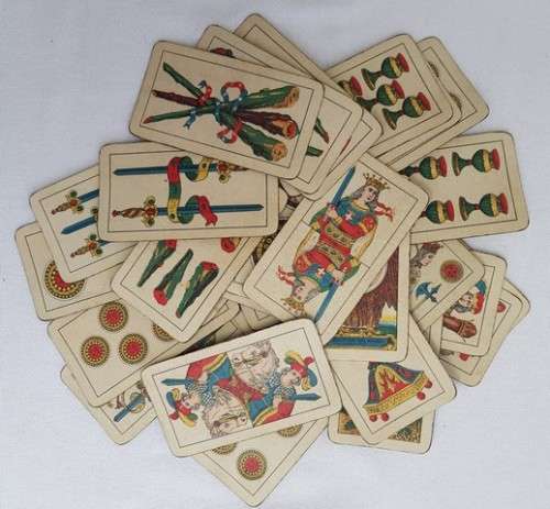 Vintage Italian Playing Cards in Leather Box as per photo