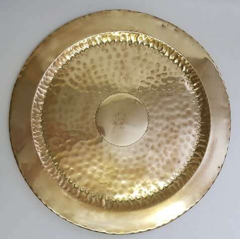 Large 1928 Decorative Hand Engraved Brass Plate 60cm as per photo