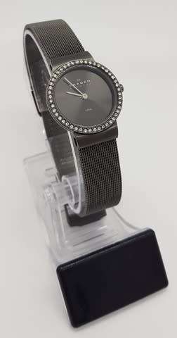 Skagen Denmark Ultraslim Stainless Steel Mesh Strap watch with Crystal Accents as per photo