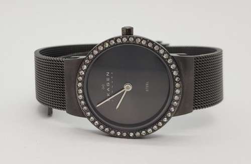 Skagen Denmark Ultraslim Stainless Steel Mesh Strap watch with Crystal Accents as per photo