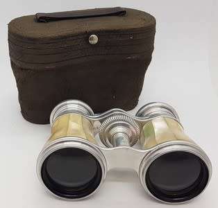 Antique Mother of Pearl Opera Binoculars in leather case as per photo