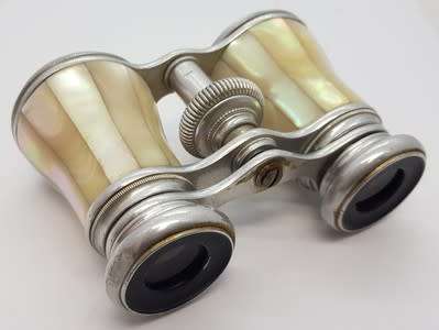 Antique Mother of Pearl Opera Binoculars in leather case as per photo