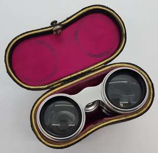 Antique Mother of Pearl Opera Binoculars in leather case as per photo
