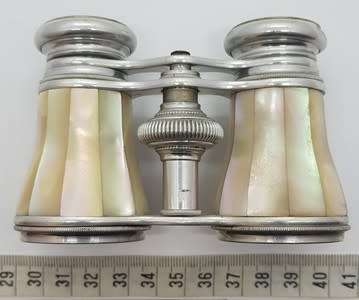 Antique Mother of Pearl Opera Binoculars in leather case as per photo