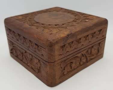 Vintage Carved Wood Jewelry box made in India as per photo