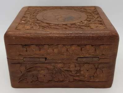 Vintage Carved Wood Jewelry box made in India as per photo