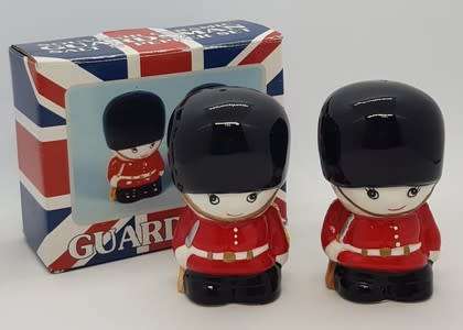 Souvenir Ceramic Guardsman Salt and Pepper set in box as per photo
