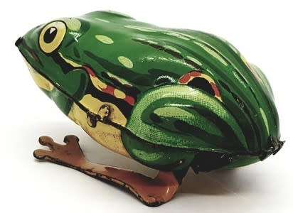 1950`s Wind-up Lithographed Tin Plate Toy Frog made in Germany as per photo