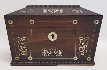 Antique Victorian  Jewelry Box with handles and Mother-of-Pearl inlays as per photo