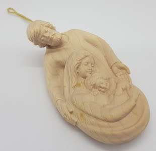 Wooden Hand Carved Baby Jesus, Mother Mary and Father Joseph Ornament as per photo