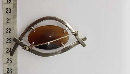 Sterling Silver Vintage Brooch with semi precious stone weight 23.8g as per photo
