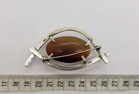 Sterling Silver Vintage Brooch with semi precious stone weight 23.8g as per photo