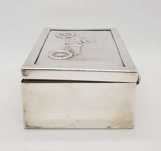 Silver Plated Jewelry Trinket Box with Wood Inlay as per photo