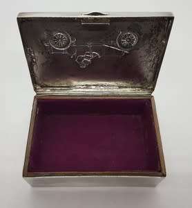 Silver Plated Jewelry Trinket Box with Wood Inlay as per photo