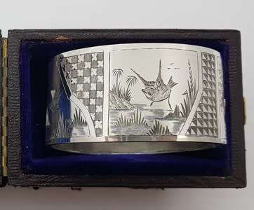 Sterling Silver Antique English Victorian Engraved Bangle Hallmarked weight 26g in box as per photo
