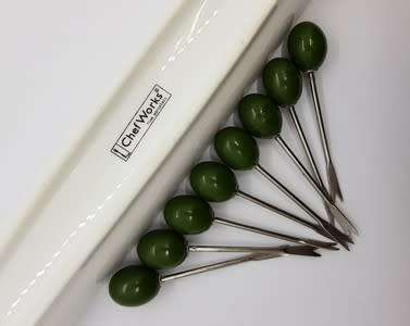 Porcelain Olive Platter with 8 Olive Forks as per photo