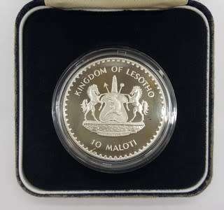 1988 Lesotho Papal Visit 10 Maloti Silver Proof Commemorative Coin as per photo