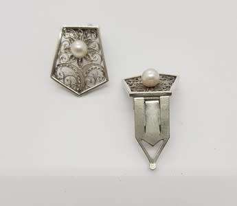 Antique Filigree and Pearl 950 Britannia Silver Shirt Collar Clips weight 8.6g as per photo