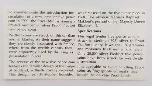 1990 Silver Piedfort Silver 5 Pence Coin as per photo