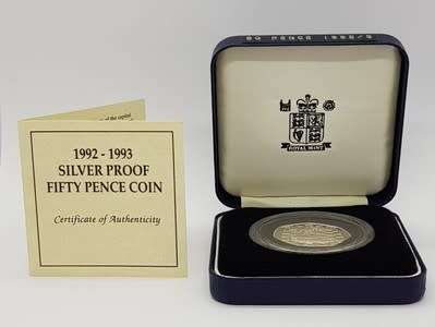 1992-1993 Silver Proof Fifty Pence Coin as per photo