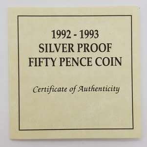 1992-1993 Silver Proof Fifty Pence Coin as per photo