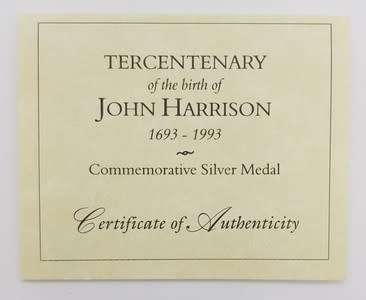 1693-1993 Tercentenary of the birth of John Harris Silver Medal weight 152g as per photo