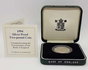 1994 Silver Proof 2 Pound Coin Commemorating the Bank of England as per photo