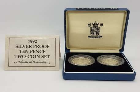 1992 Silver Proof Ten Pence Two-Coin Set as per photo