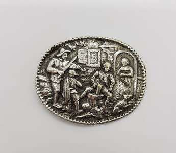 Vintage Dutch Scene Costume Jewelry Repousse Brooch stamped SPB as per photo