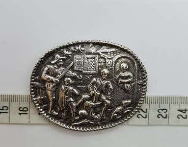 Vintage Dutch Scene Costume Jewelry Repousse Brooch stamped SPB as per photo