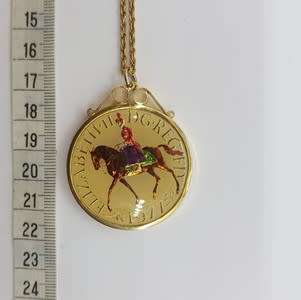 1977 Elizabeth II Vintage Enamelled Sterling Silver Coin Pendant and Chain hallmarked as per photo