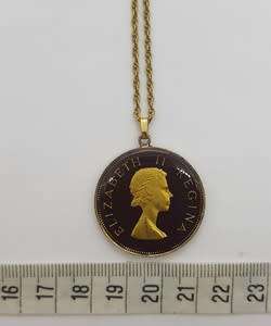 1960 1D Penny of SA Enamelled Pendant and  Sterling Silver Chain as per photo