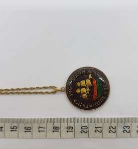 1960 1D Penny of SA Enamelled Pendant and  Sterling Silver Chain as per photo