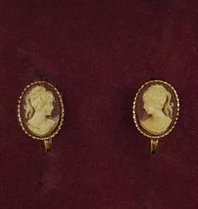Vintage Gold Plated Cameo Clip-On Earrings as per photo