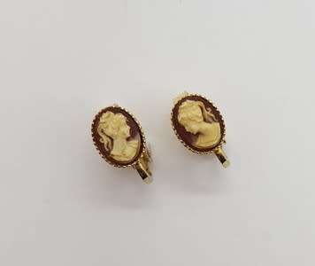 Vintage Gold Plated Cameo Clip-On Earrings as per photo