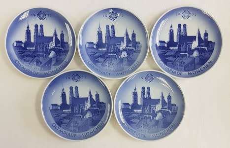 Lot of 5 1972 Munchen Olympic hanging plates made in Copenhagen Denmark - as per scan