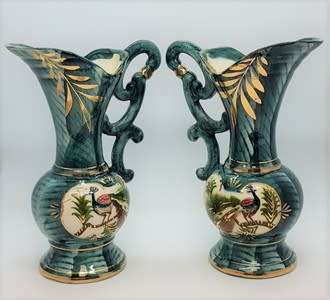 Pair of handpainted porcelain jugs height 20cm as per photo